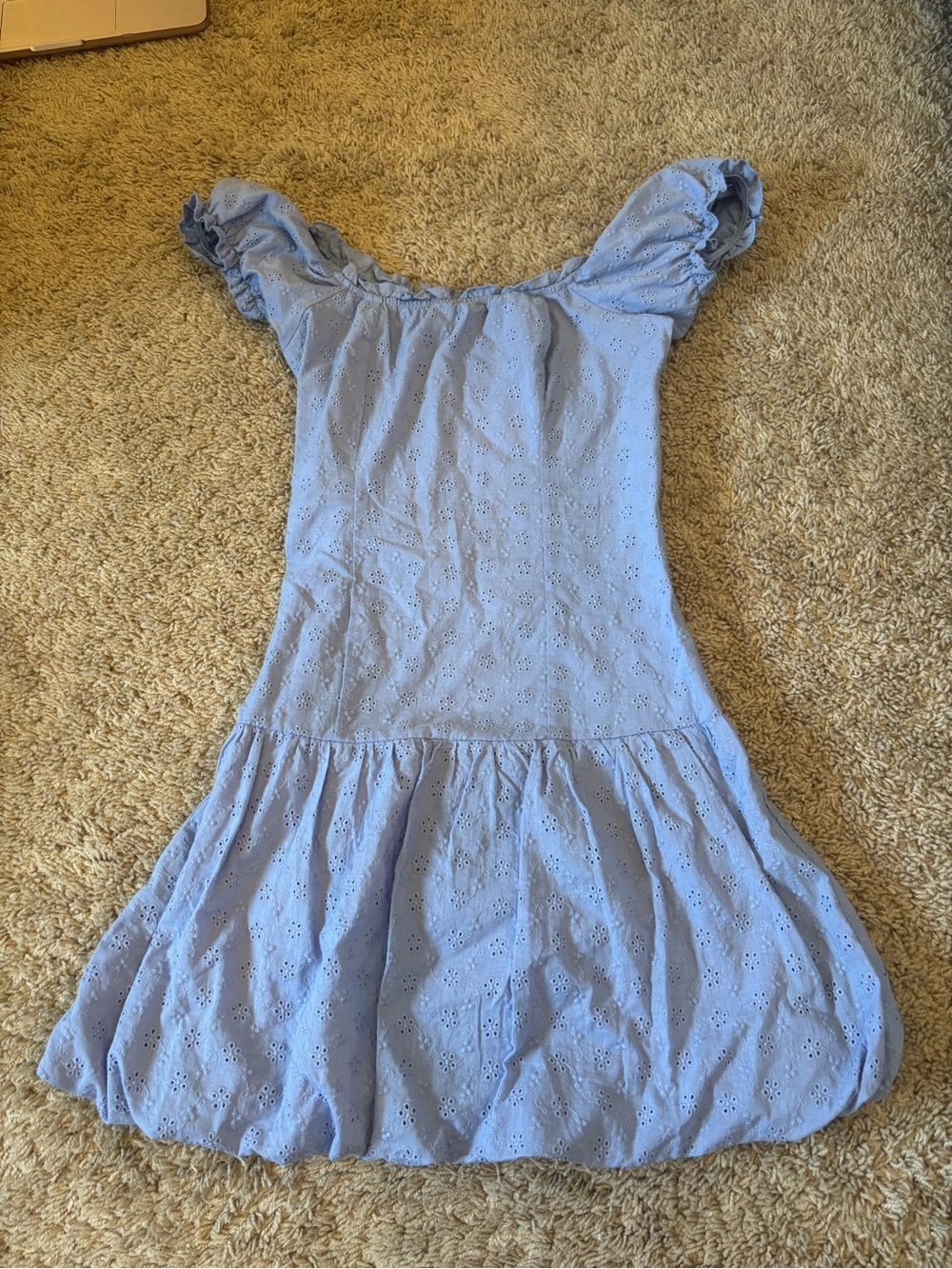 Aeropostale Light Blue Eyelet Ruffle-Sleeve Casual Dress